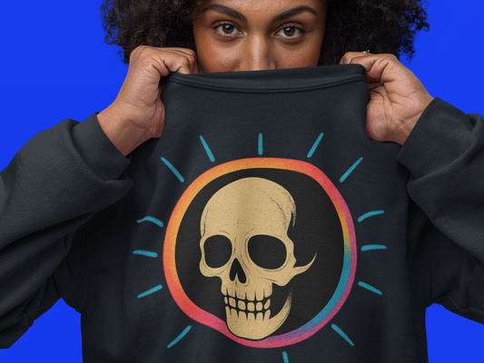 Retro Spook Neon Skull Graphic Crewneck Sweatshirt