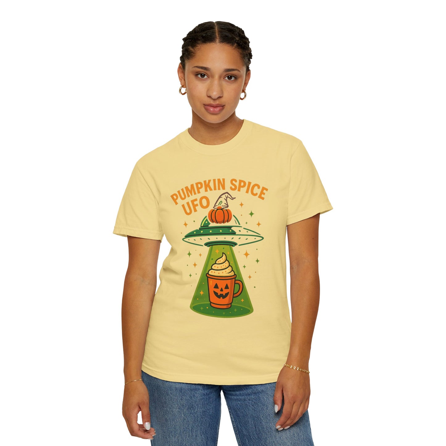 Pumpkin Spice UFO Funny Alien Abduction Coffee T-Shirt