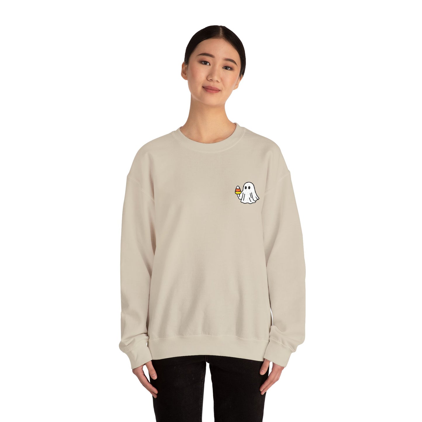 Retro Candy Corn Ghost Embroidered Sweatshirt