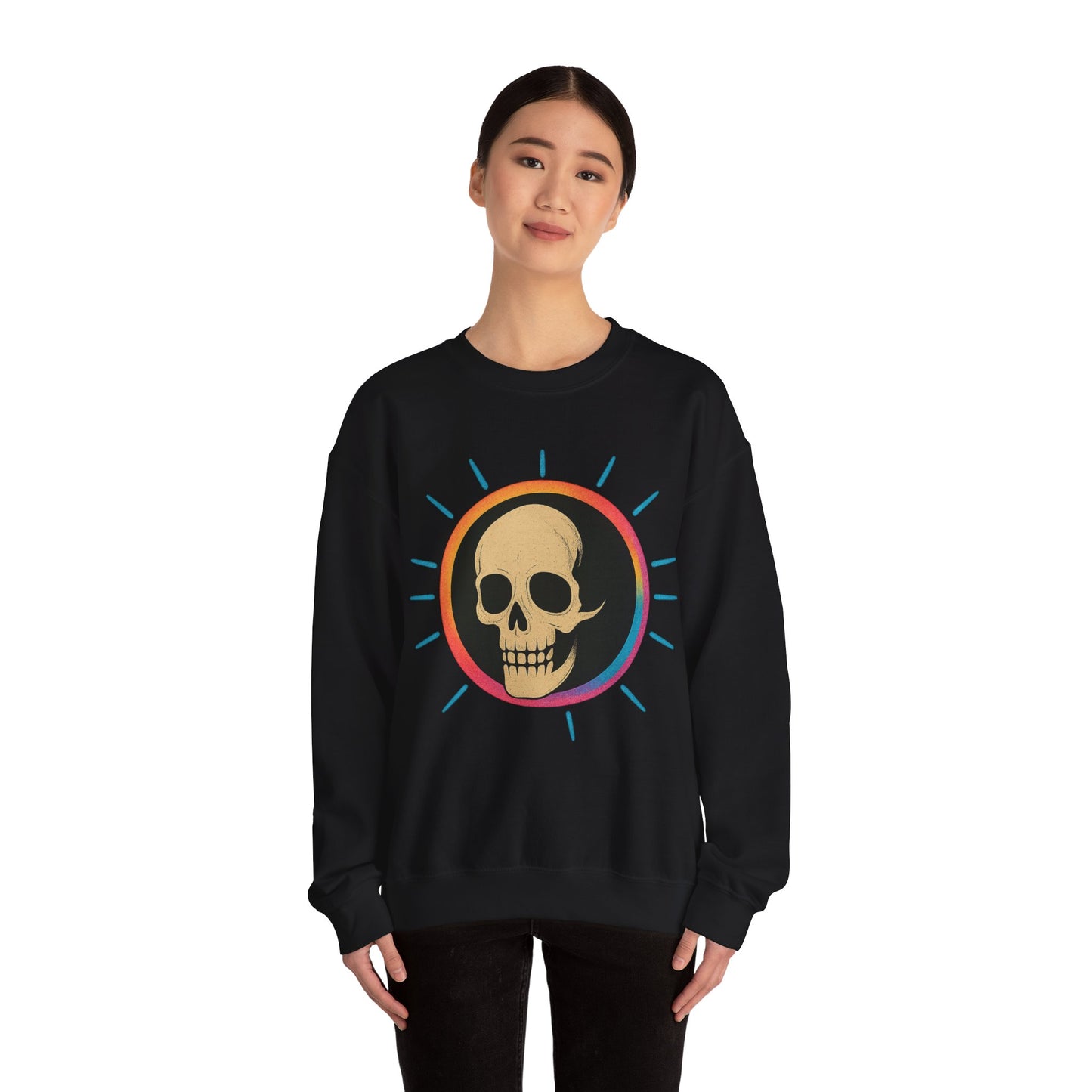 Retro Spook Neon Skull Graphic Crewneck Sweatshirt