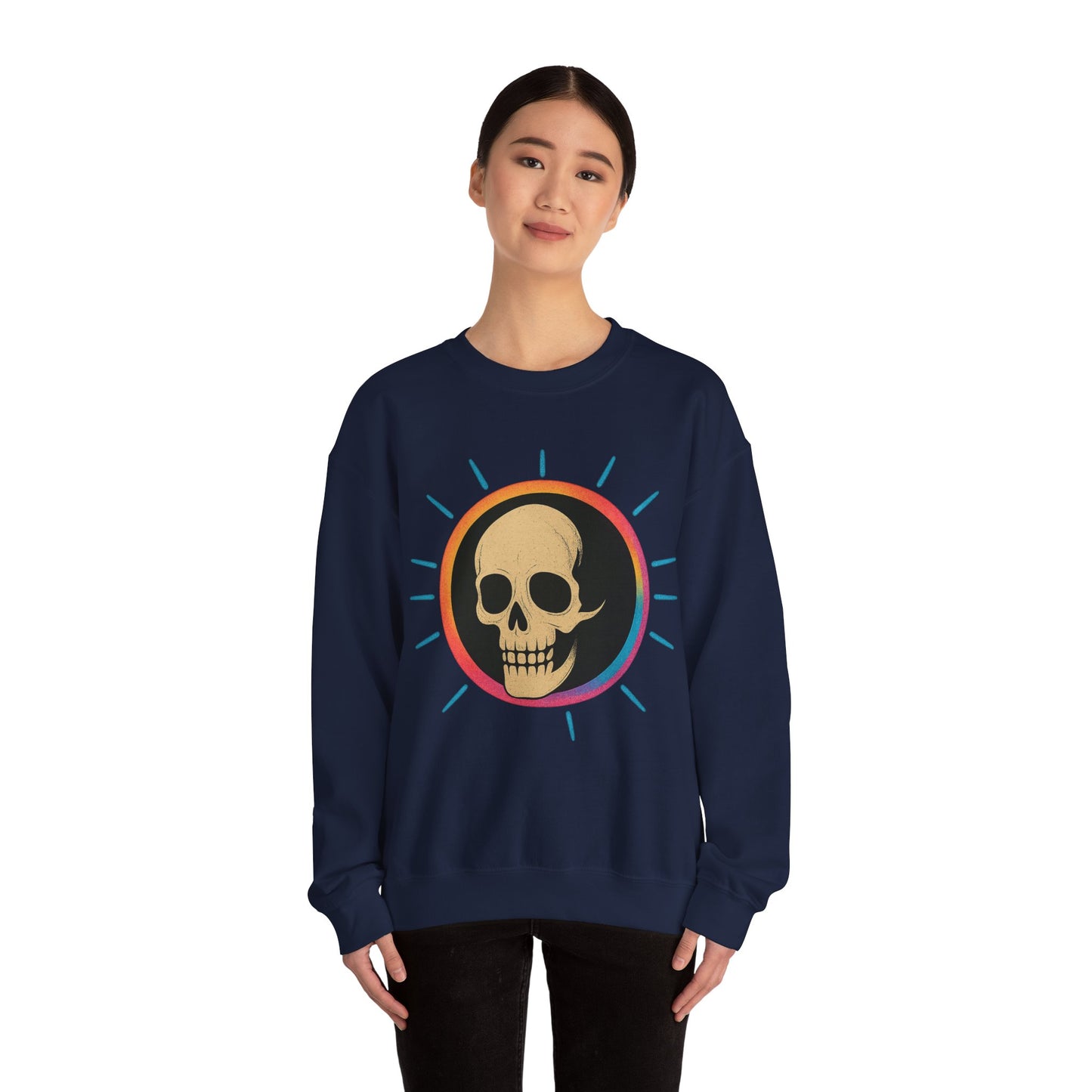 Retro Spook Neon Skull Graphic Crewneck Sweatshirt