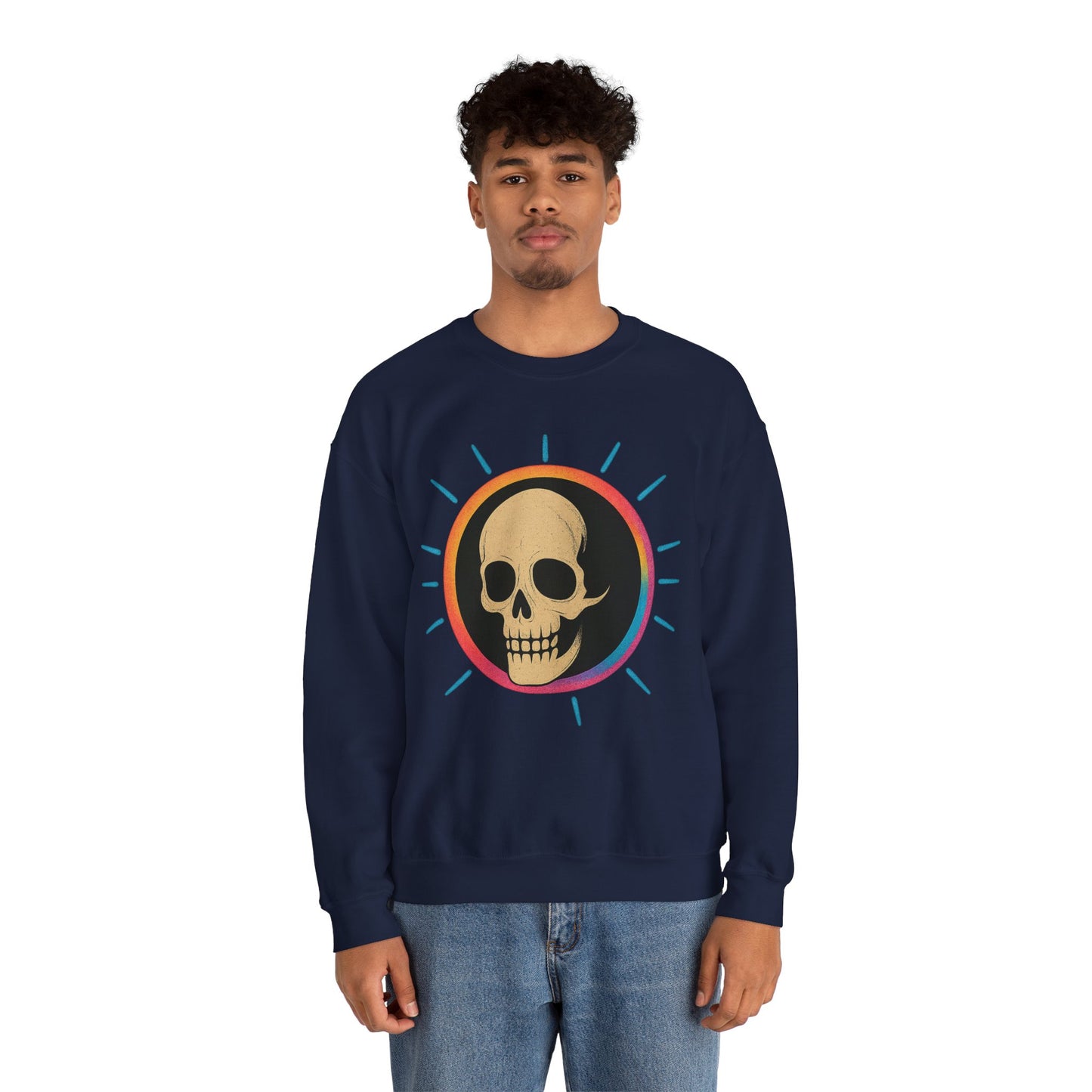 Retro Spook Neon Skull Graphic Crewneck Sweatshirt