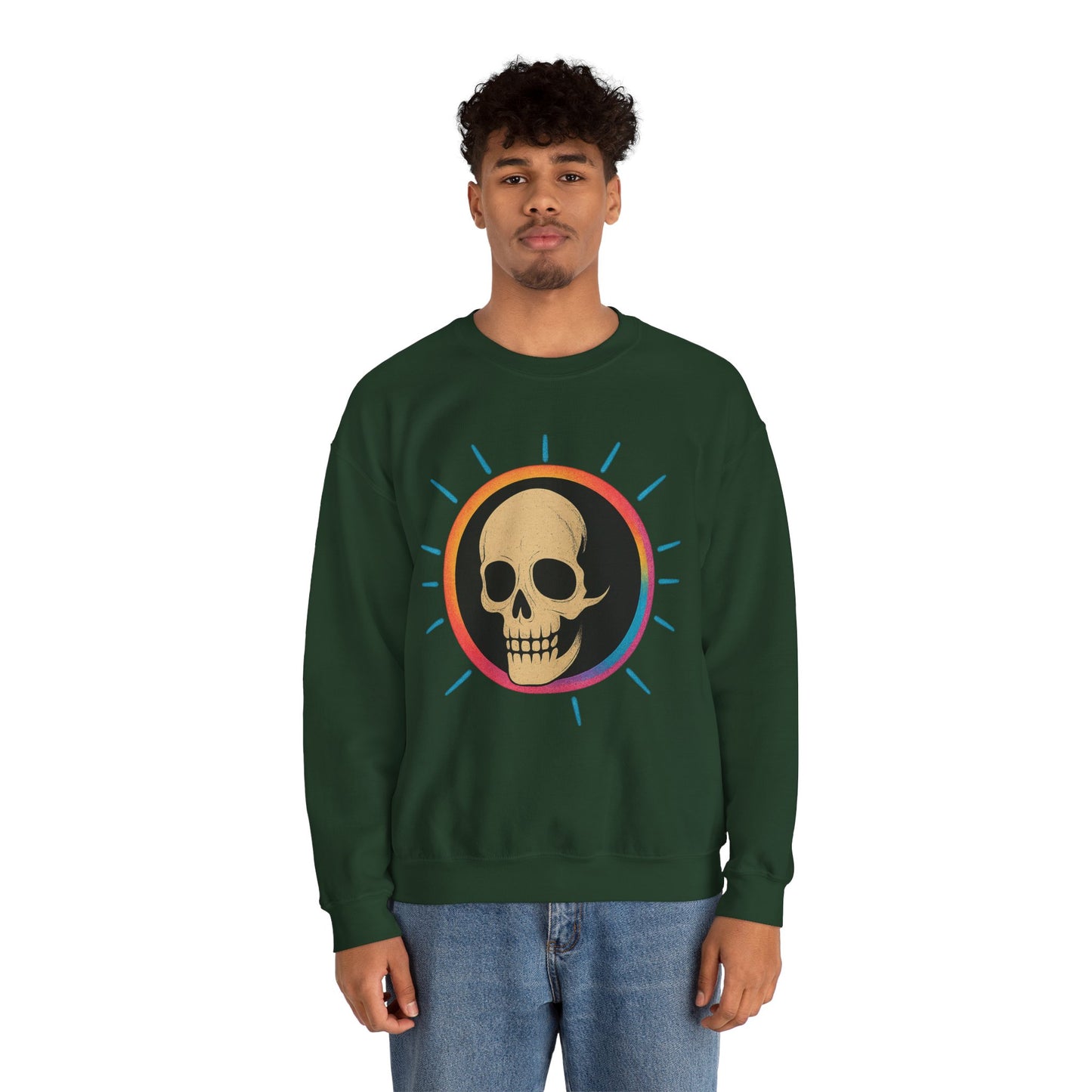 Retro Spook Neon Skull Graphic Crewneck Sweatshirt
