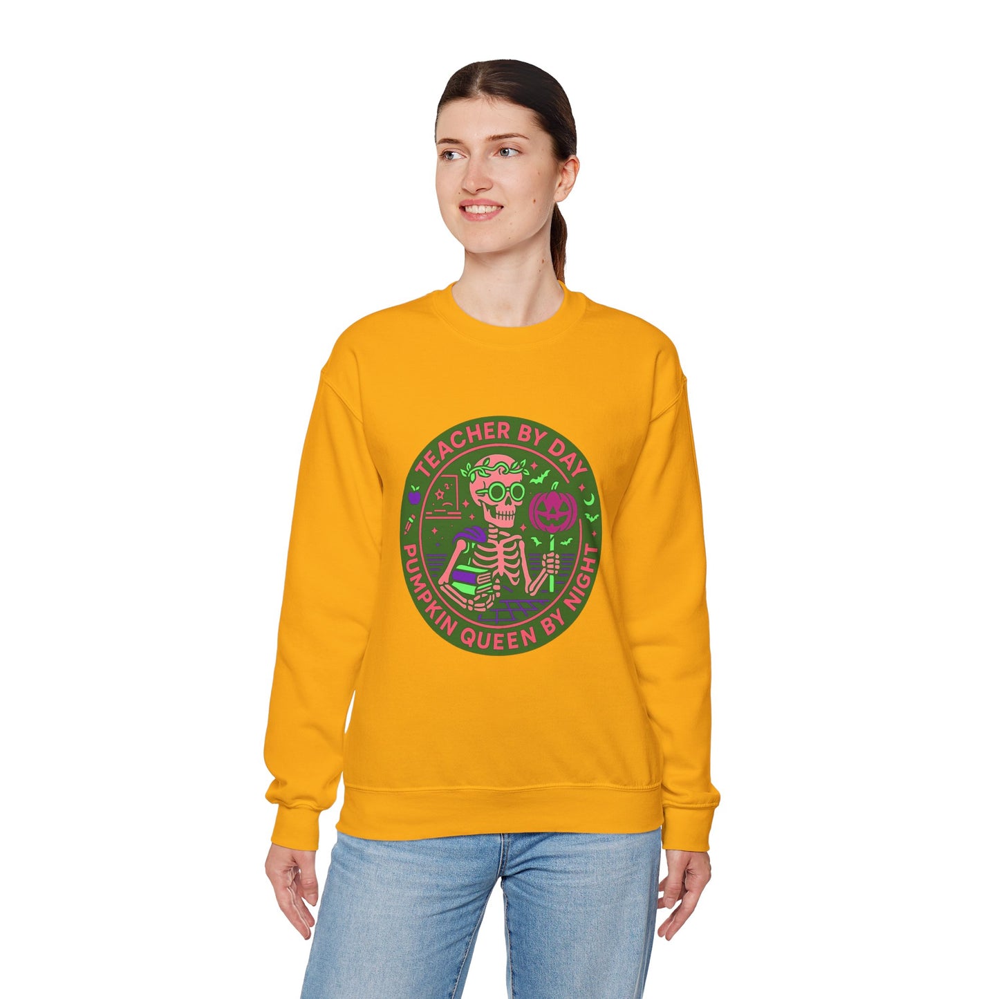 Teacher by Day, Pumpkin Queen by Night Crewneck Sweatshirt