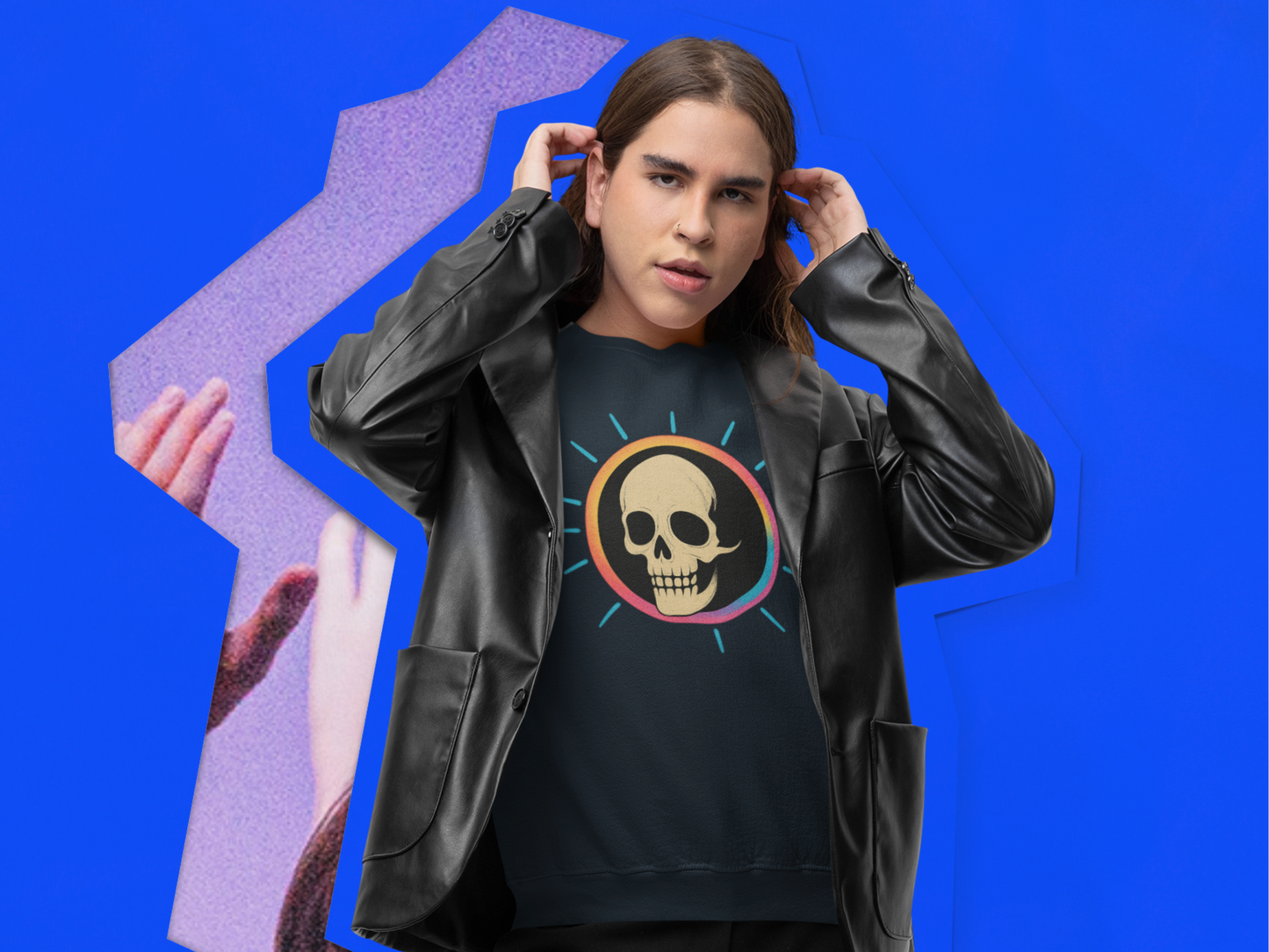 Retro Spook Neon Skull Graphic Crewneck Sweatshirt
