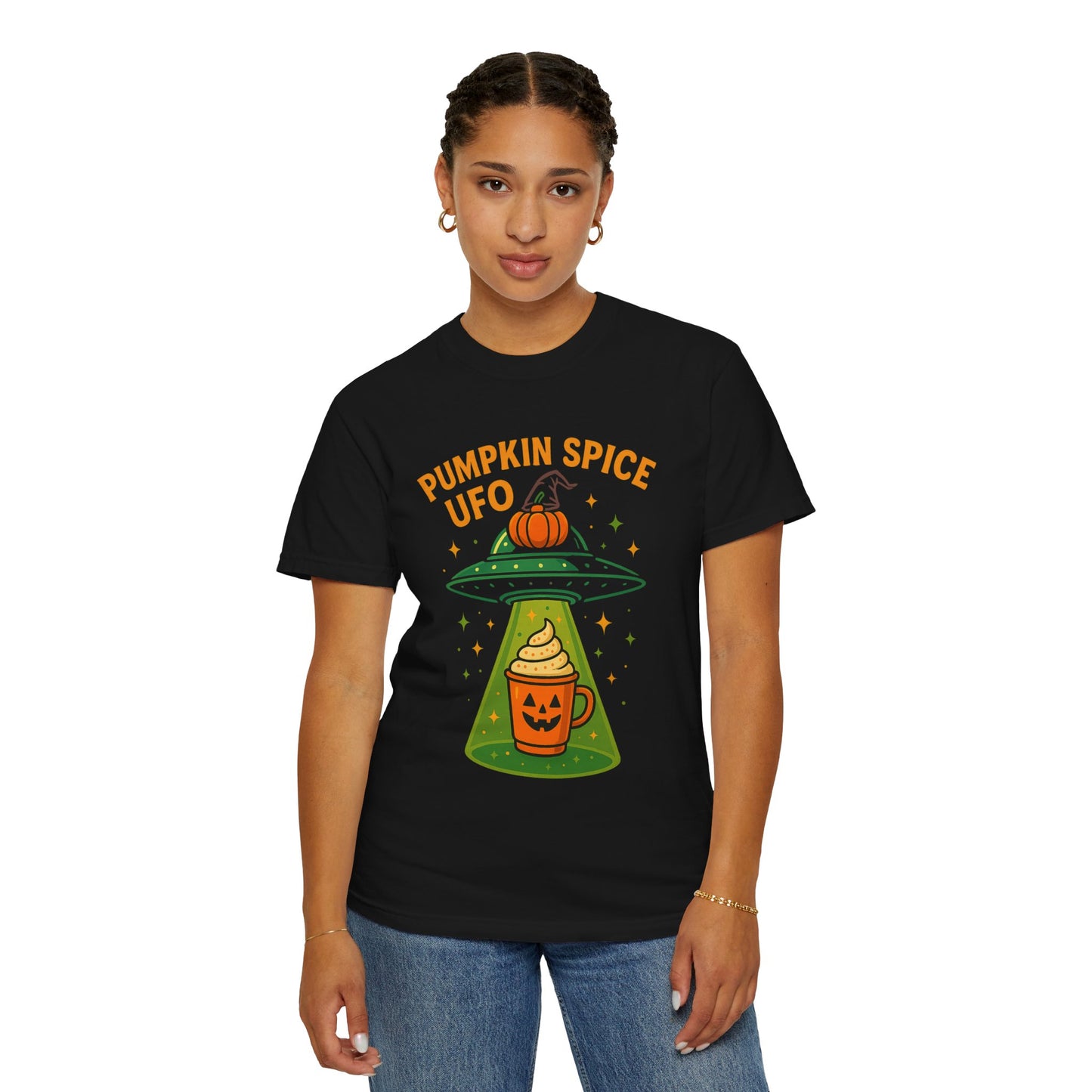 Pumpkin Spice UFO Funny Alien Abduction Coffee T-Shirt