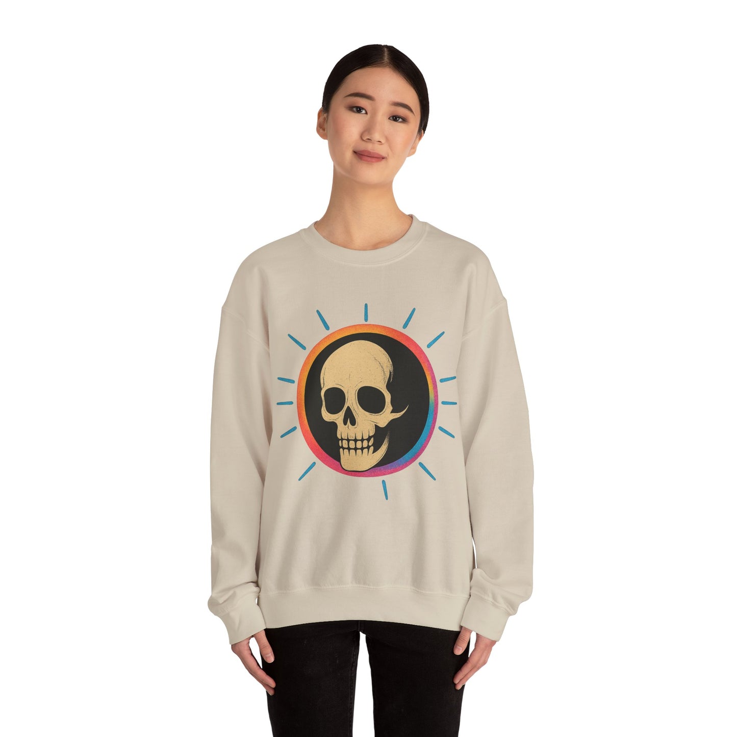 Retro Spook Neon Skull Graphic Crewneck Sweatshirt