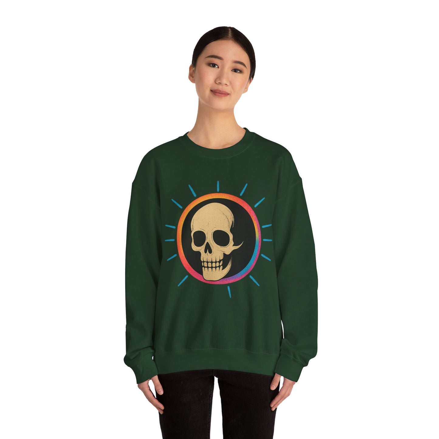 Retro Spook Neon Skull Graphic Crewneck Sweatshirt