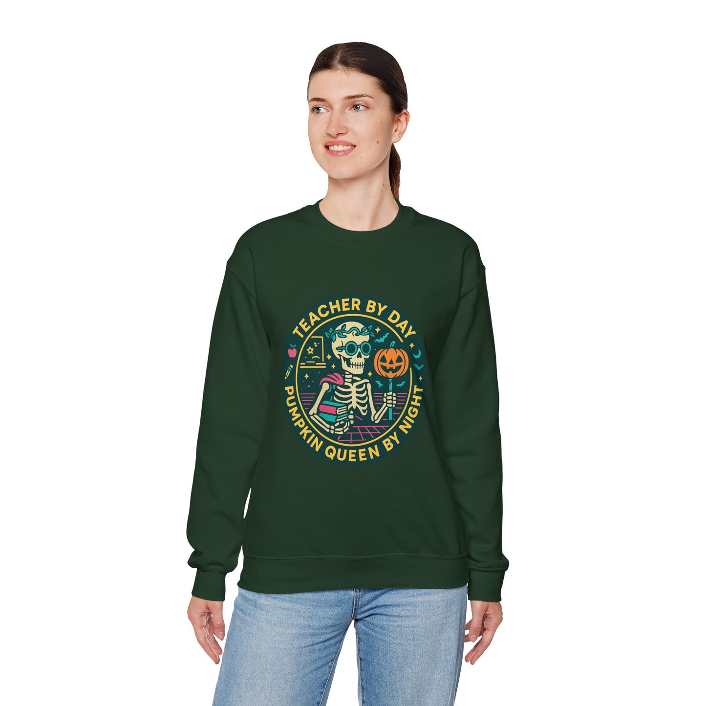 Teacher by Day, Pumpkin Queen by Night Crewneck Sweatshirt