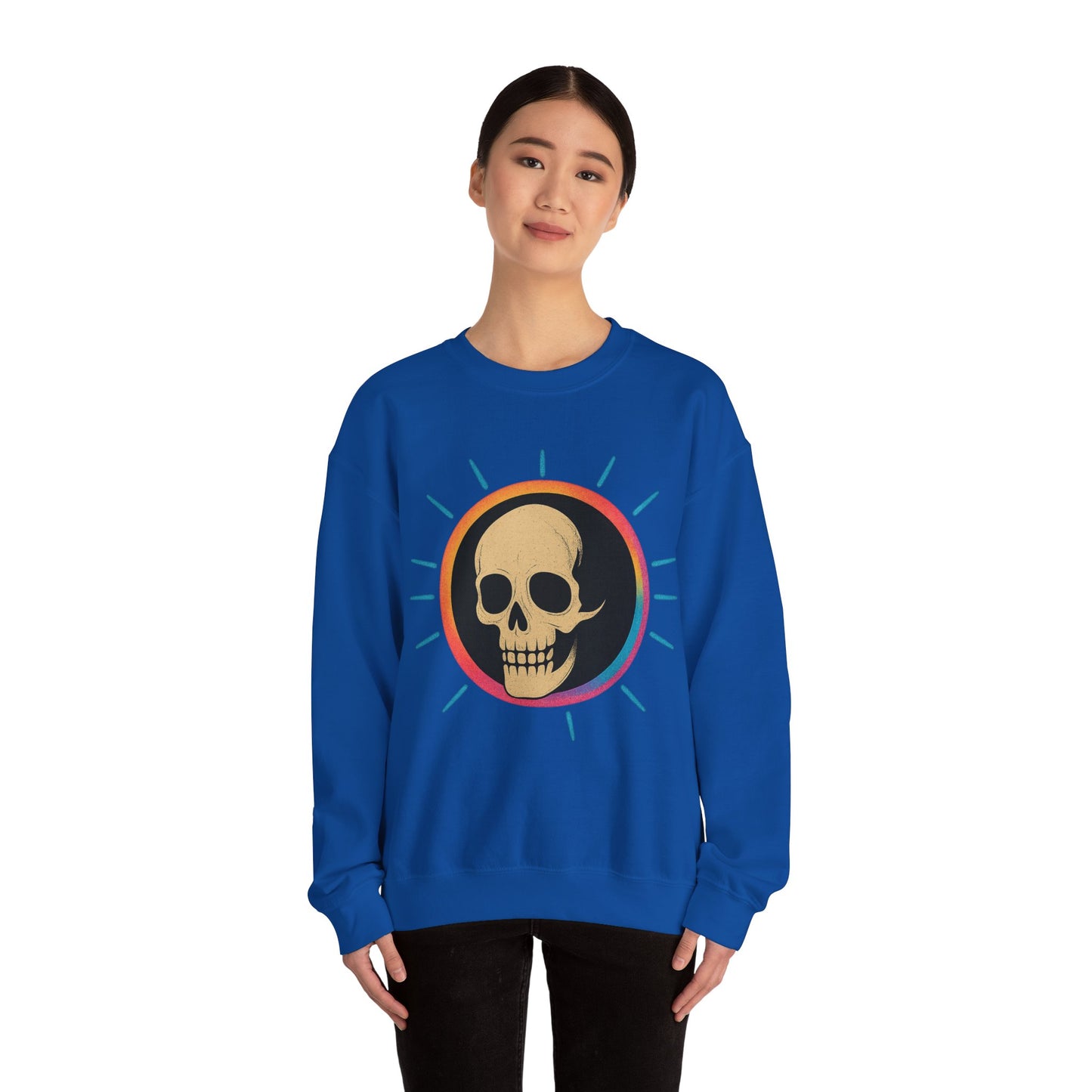 Retro Spook Neon Skull Graphic Crewneck Sweatshirt