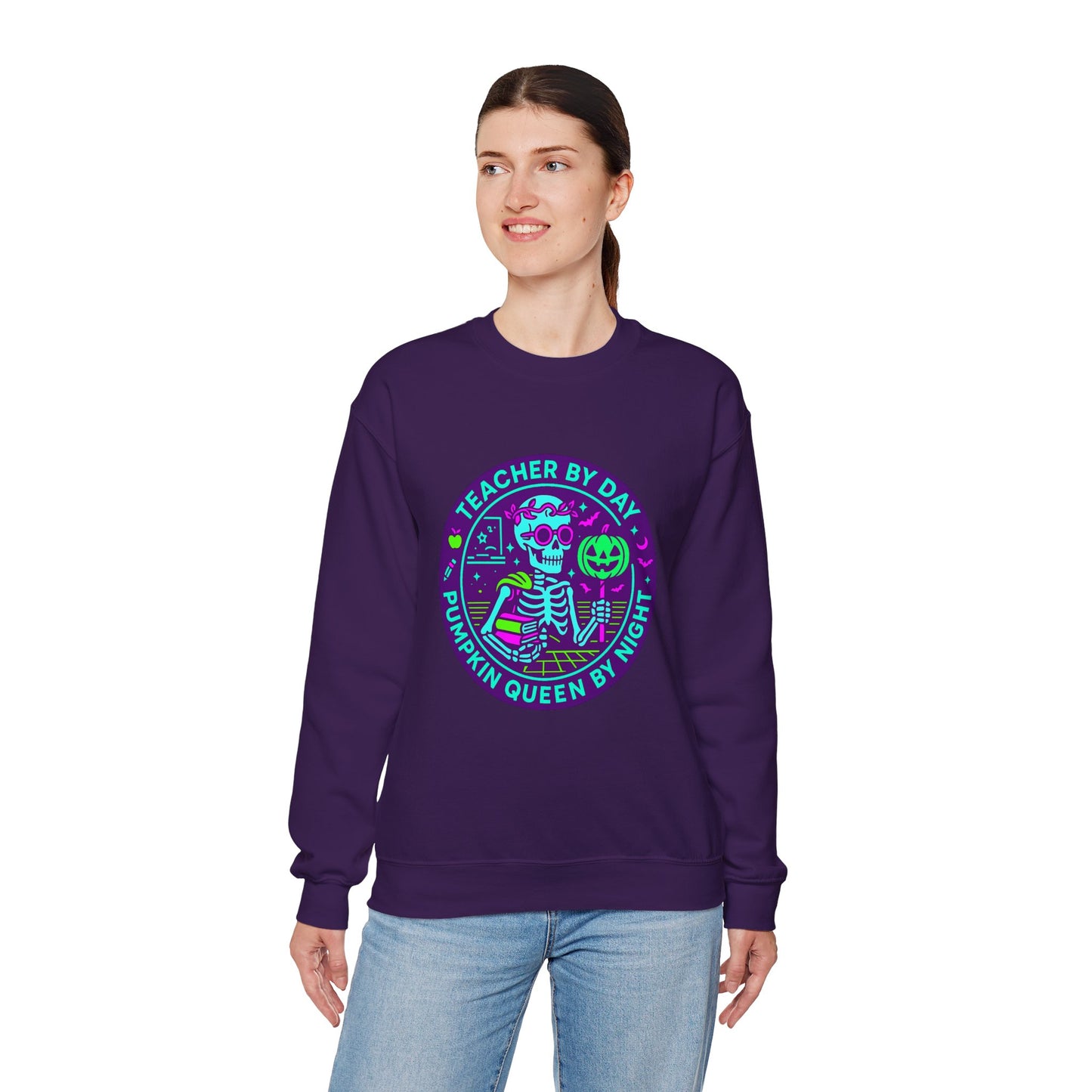 Teacher by Day, Pumpkin Queen by Night Crewneck Sweatshirt