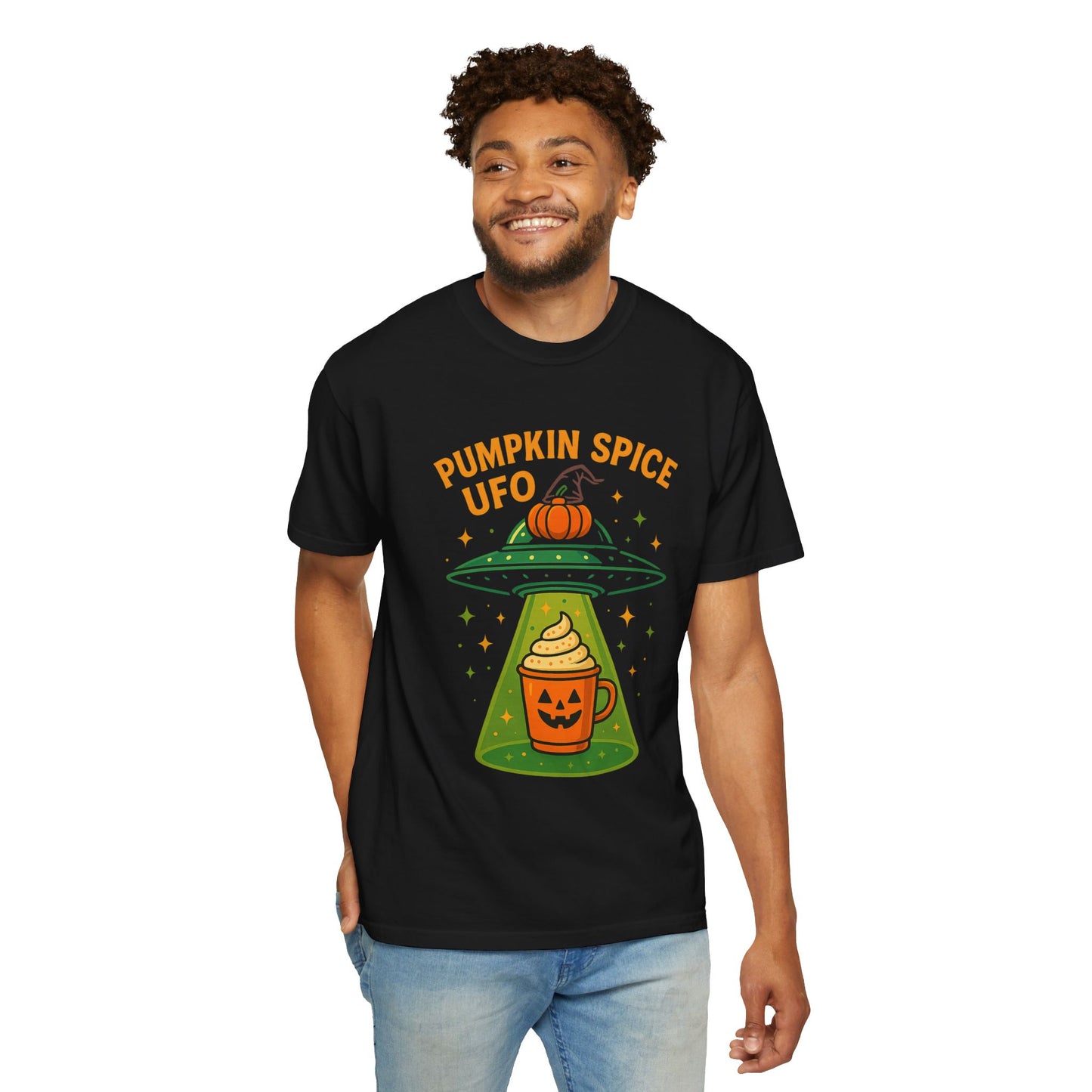 Pumpkin Spice UFO Funny Alien Abduction Coffee T-Shirt