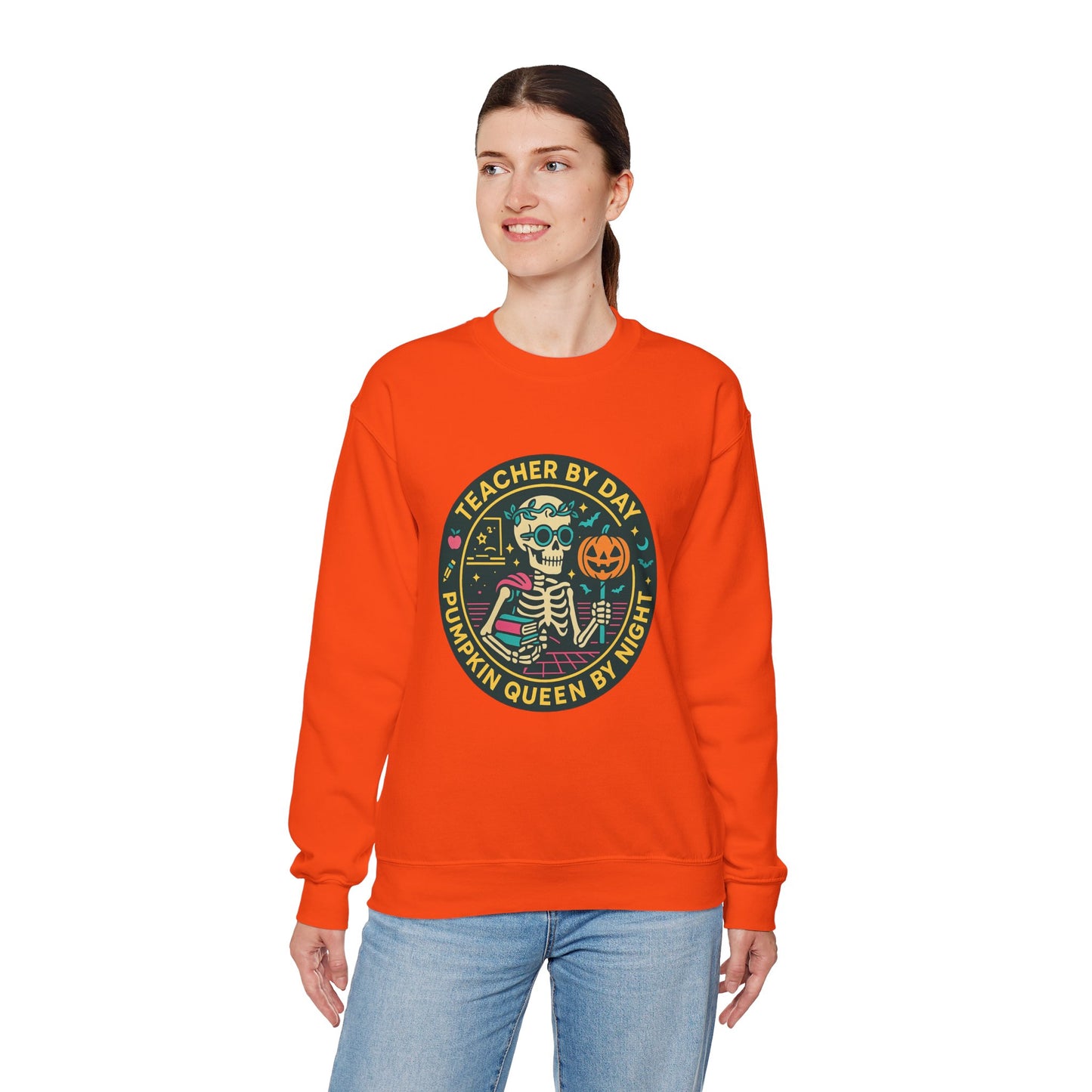 Teacher by Day, Pumpkin Queen by Night Crewneck Sweatshirt