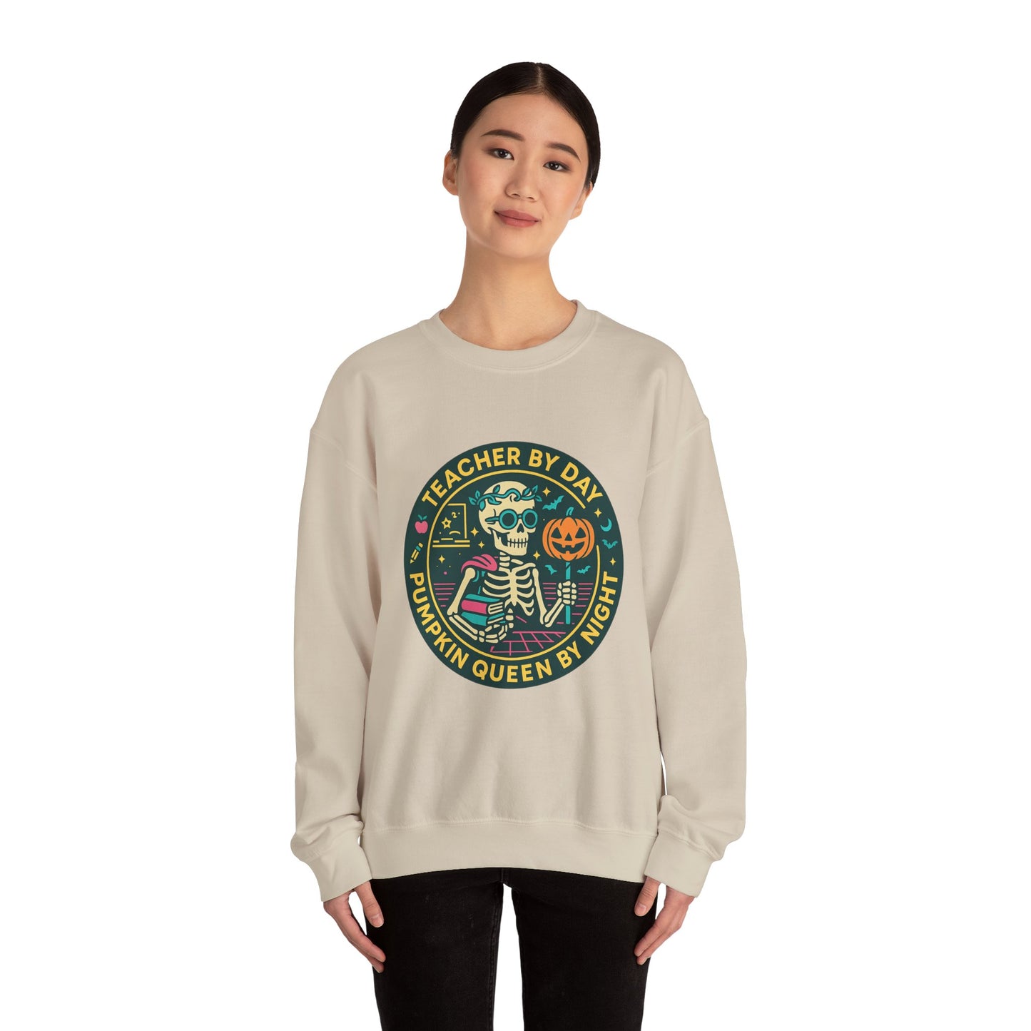 Teacher by Day, Pumpkin Queen by Night Crewneck Sweatshirt