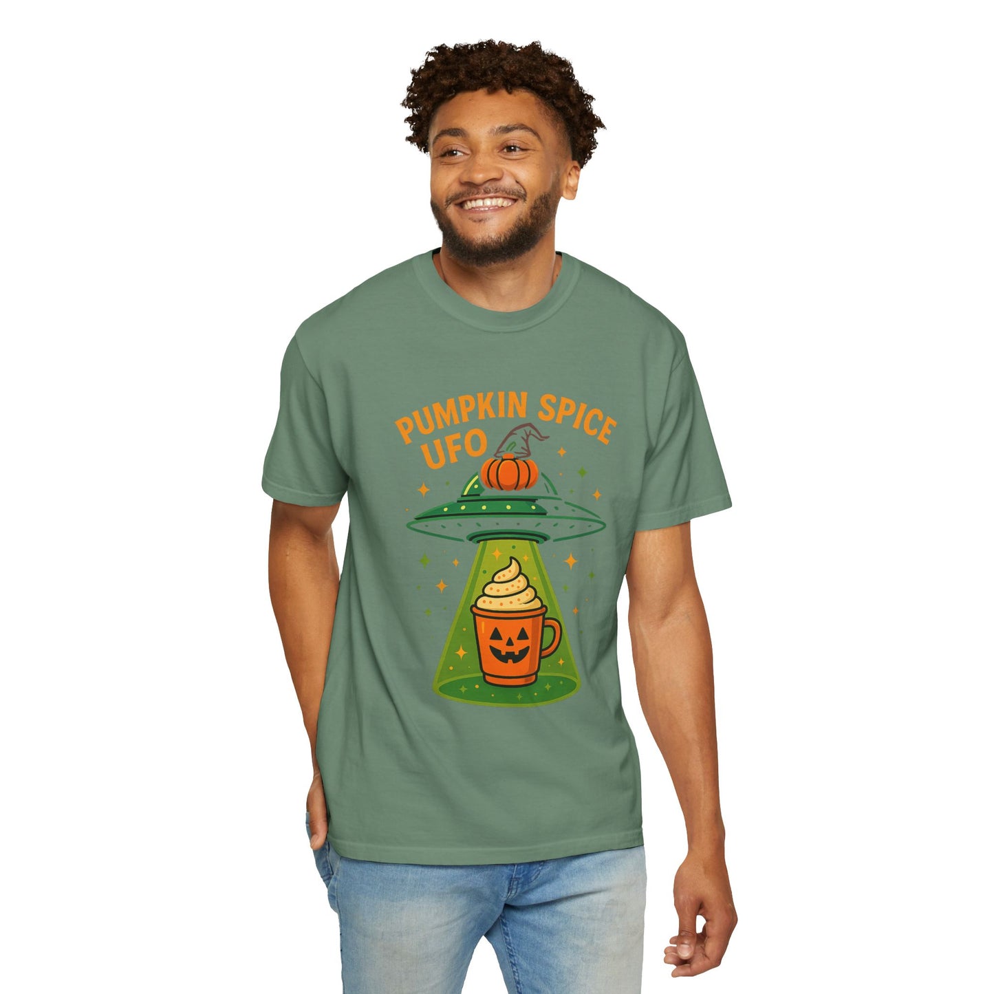 Pumpkin Spice UFO Funny Alien Abduction Coffee T-Shirt