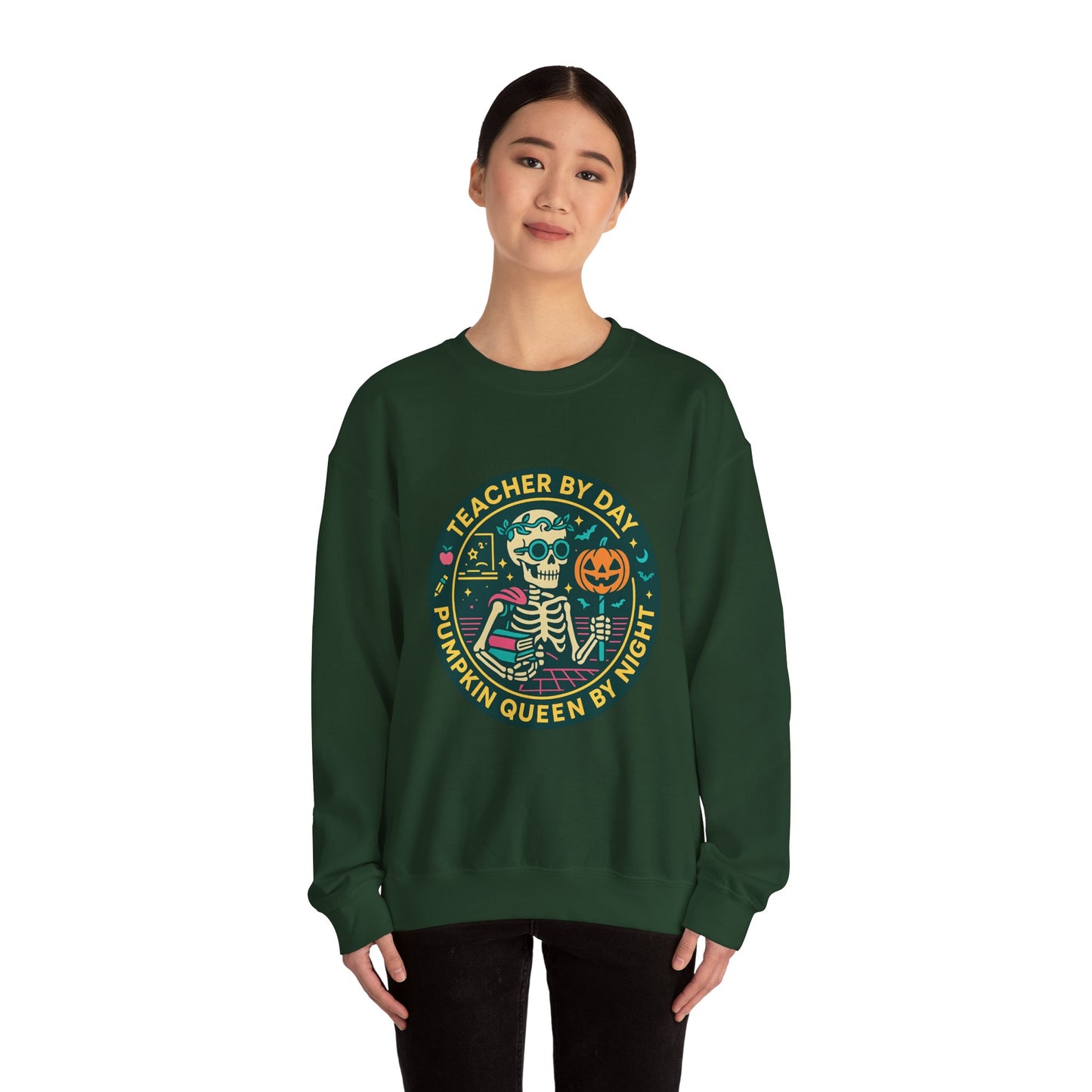 Teacher by Day, Pumpkin Queen by Night Crewneck Sweatshirt