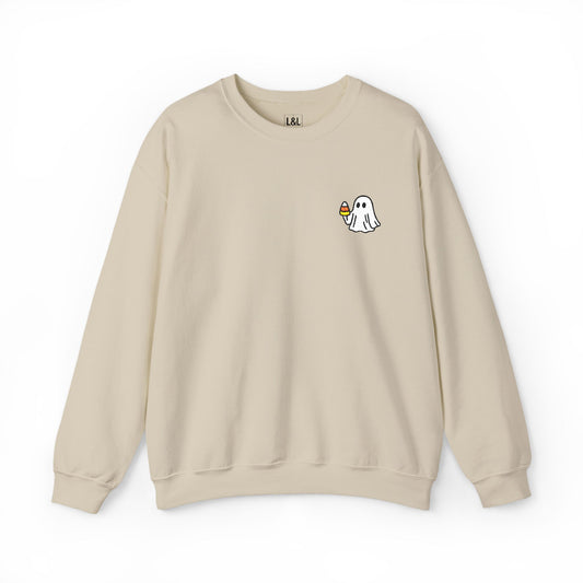 Retro Candy Corn Ghost Embroidered Sweatshirt
