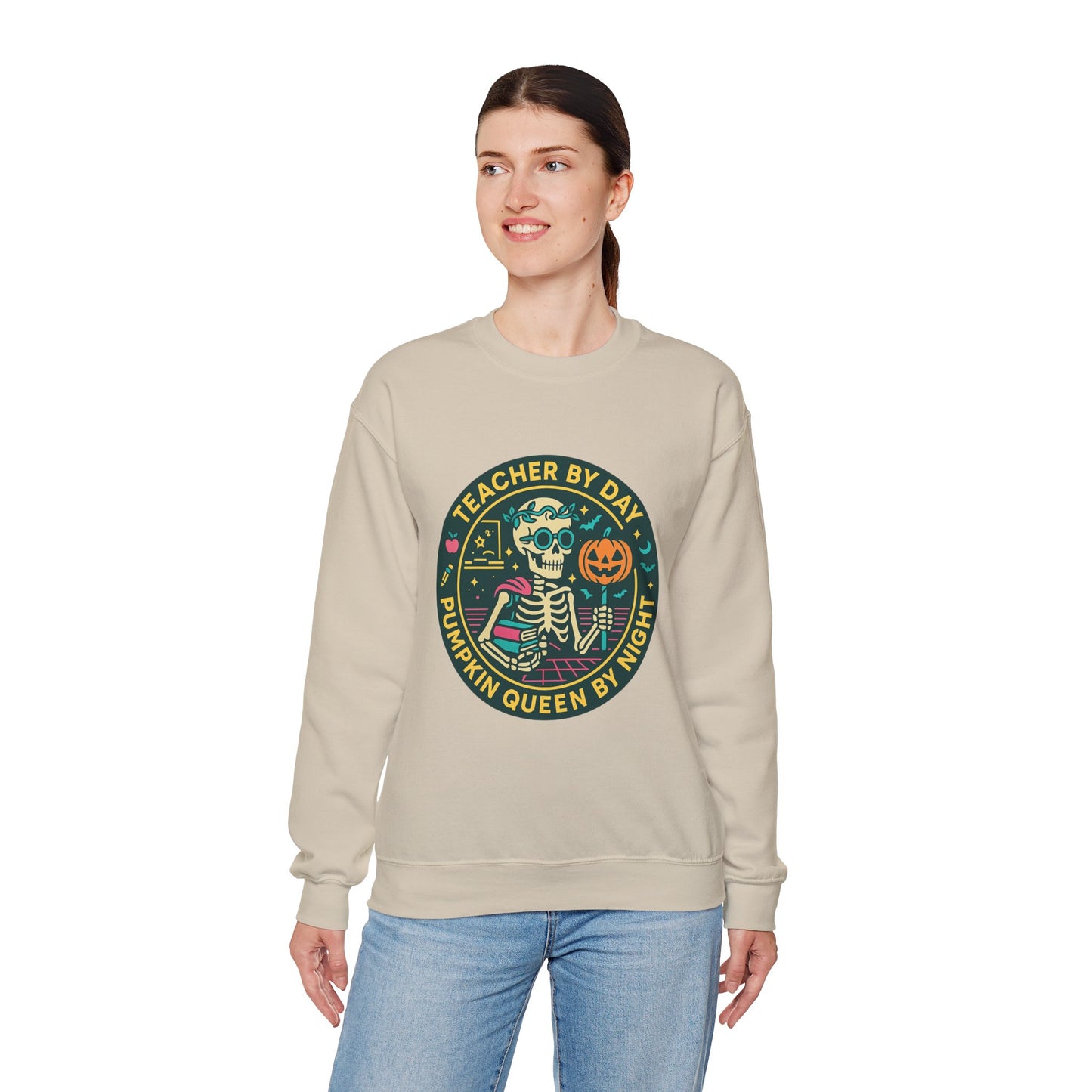 Teacher by Day, Pumpkin Queen by Night Crewneck Sweatshirt