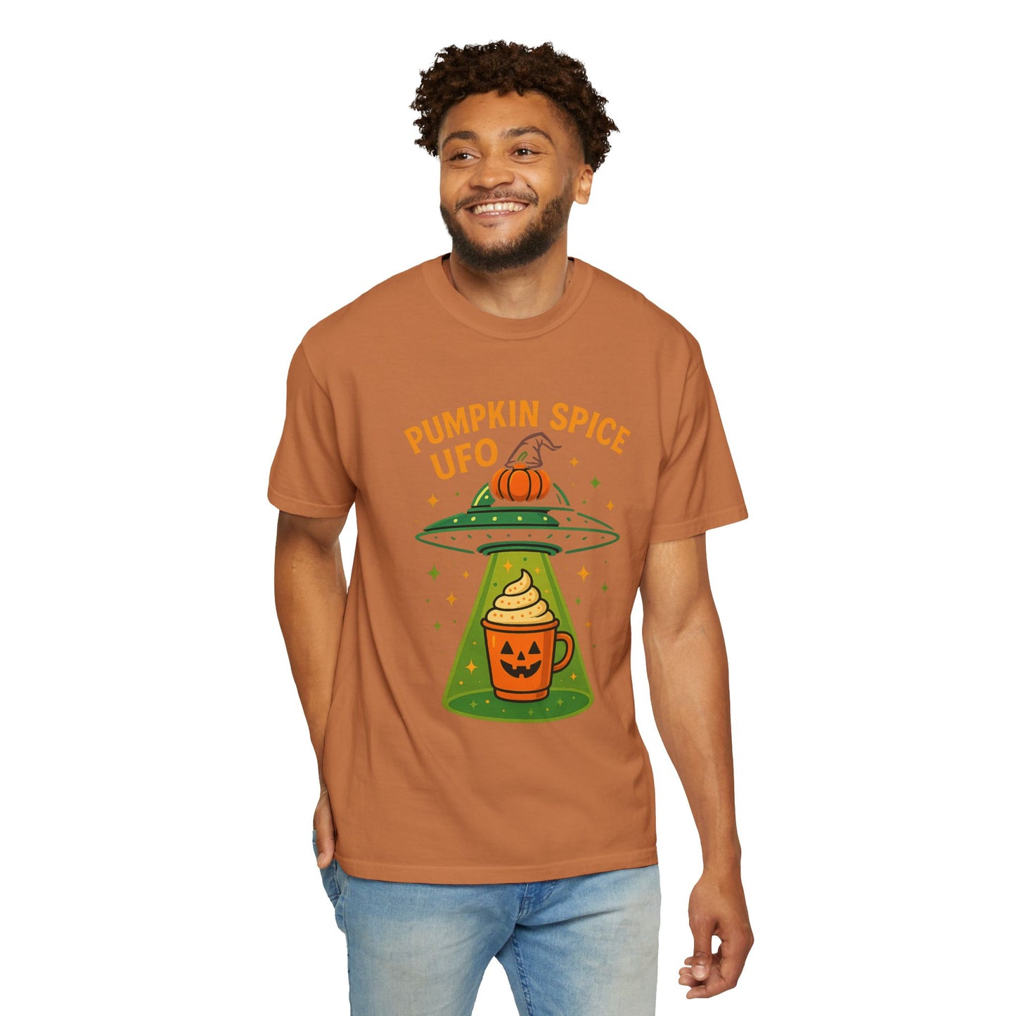 Pumpkin Spice UFO Funny Alien Abduction Coffee T-Shirt