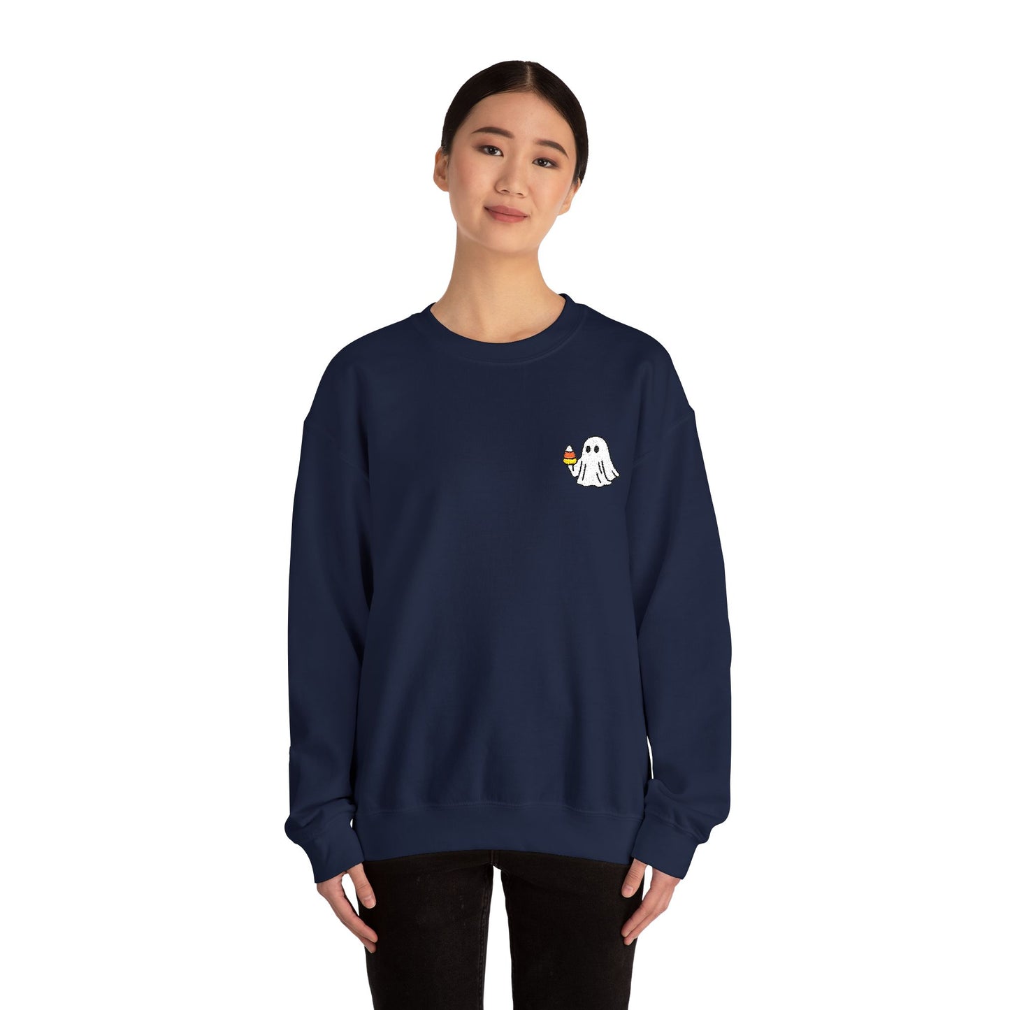 Retro Candy Corn Ghost Embroidered Sweatshirt