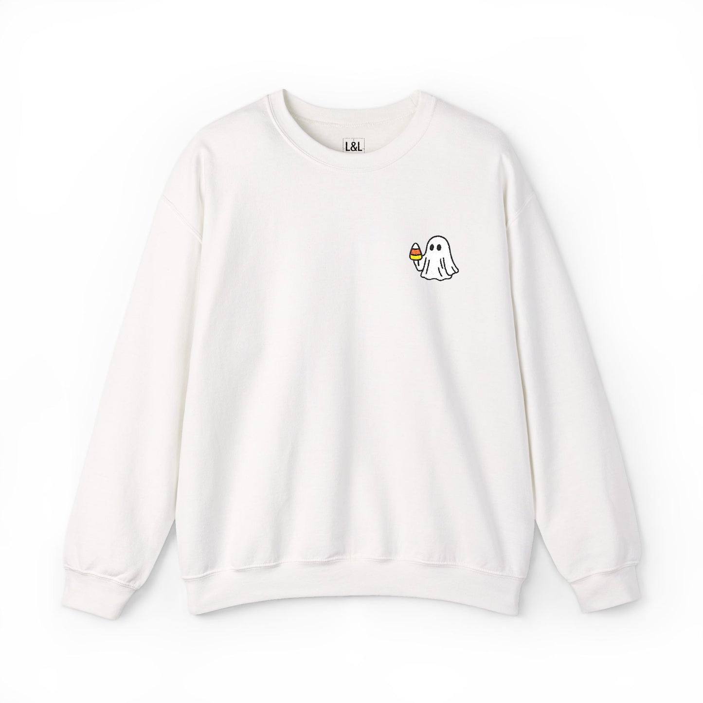 Retro Candy Corn Ghost Embroidered Sweatshirt