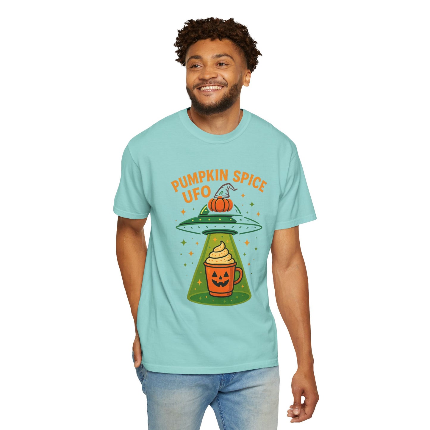 Pumpkin Spice UFO Funny Alien Abduction Coffee T-Shirt
