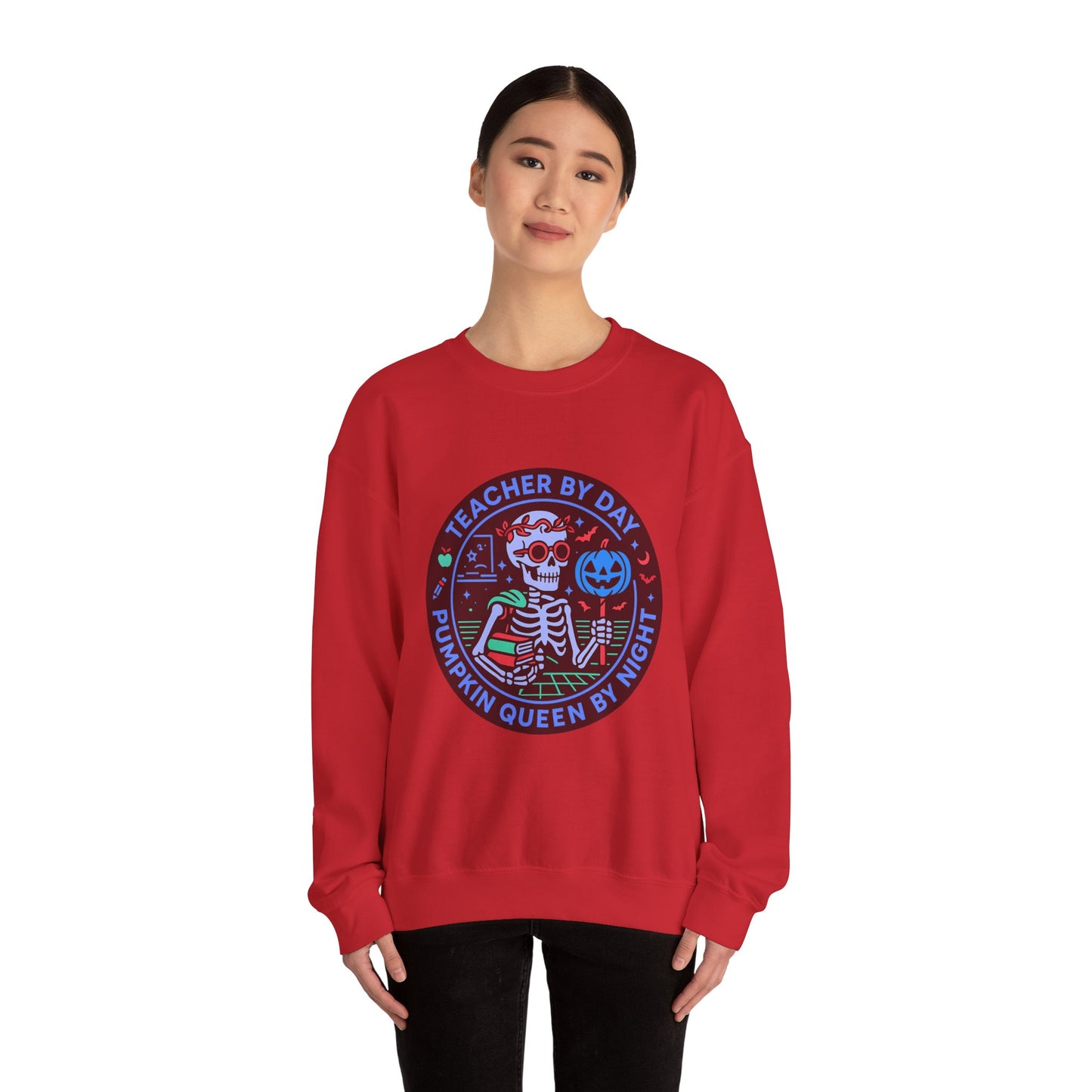 Teacher by Day, Pumpkin Queen by Night Crewneck Sweatshirt