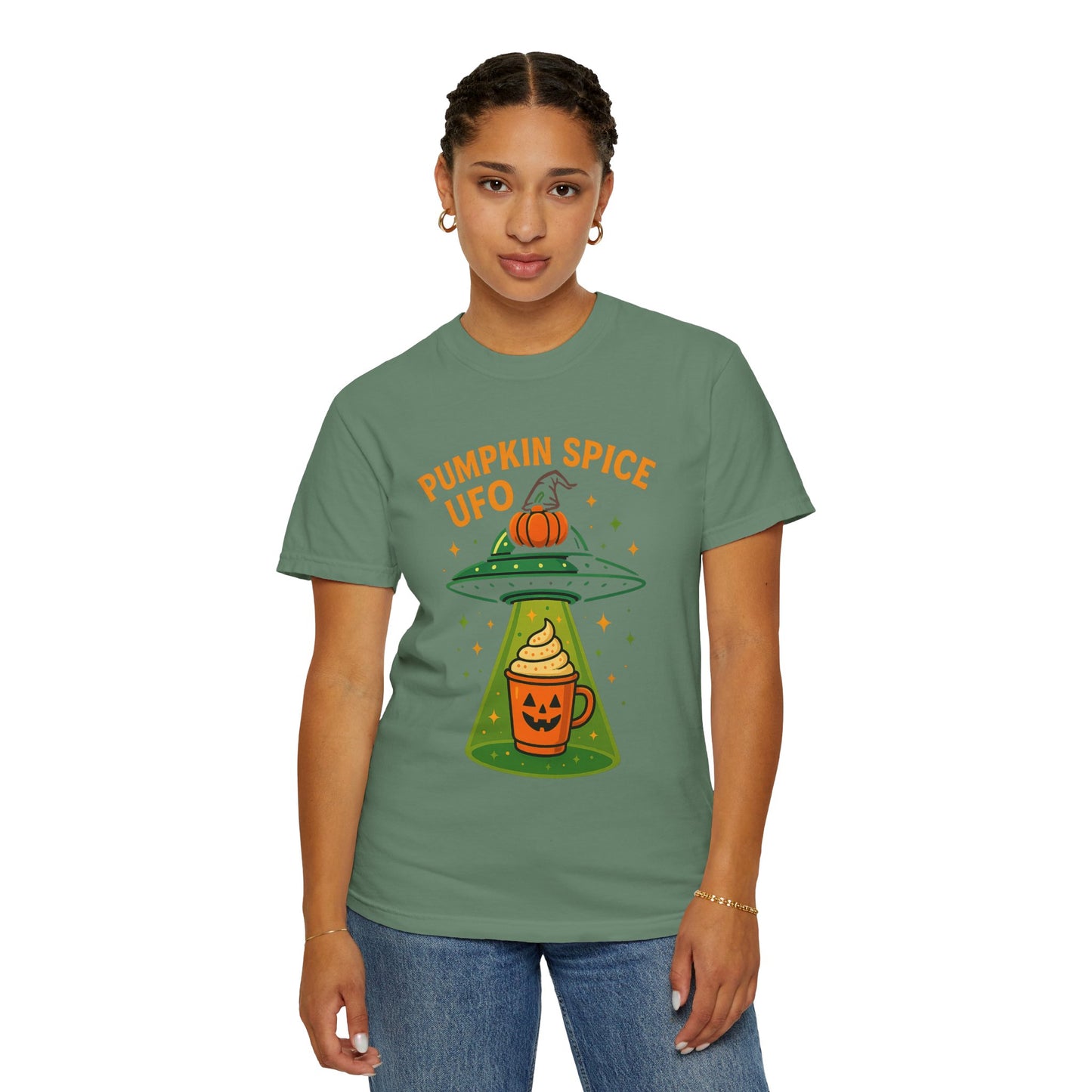 Pumpkin Spice UFO Funny Alien Abduction Coffee T-Shirt